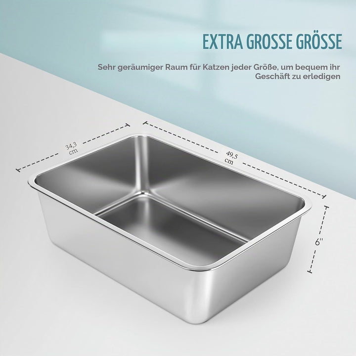 IKITCHEN Grosse Katzentoilette Edelstahl(50×35×15cm), Litter Box Katzenklo, Katzen und Kaninchen Met