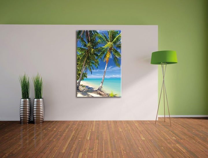 Palmen Traumstrand, Format: 100x70 auf Leinwand, XXL riesige Bilder fertig gerahmt mit Keilrahmen, K