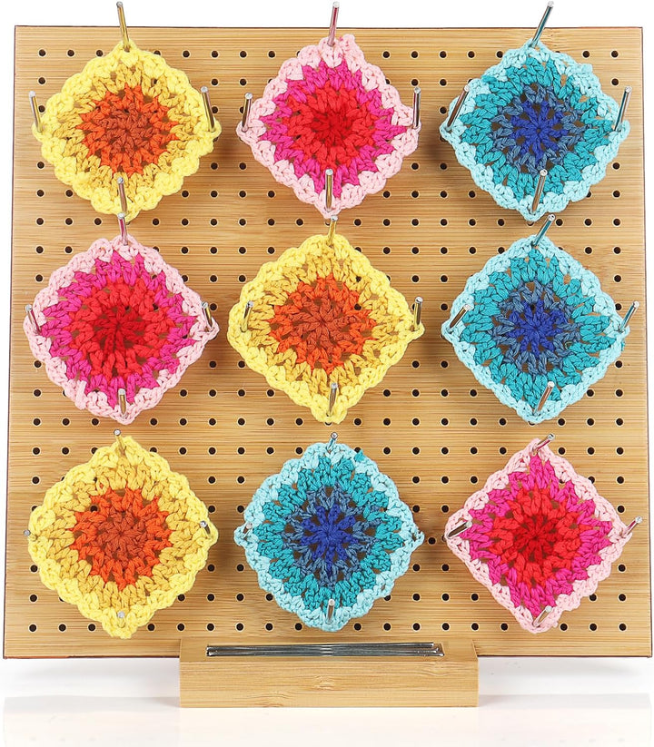 Coopay Granny Square Spanner, 29 x 29 cm Bambus Blocking Board mit Aussparung Kanal für 30 Stabstift