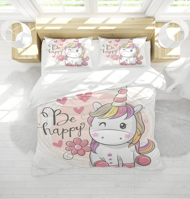 AVJWWD Einhorn Bettwäsche Set Kinder Mikrofaser Bettwäsche Cartoon Einhorn 3D Gedruckt Bettbezug 3 T