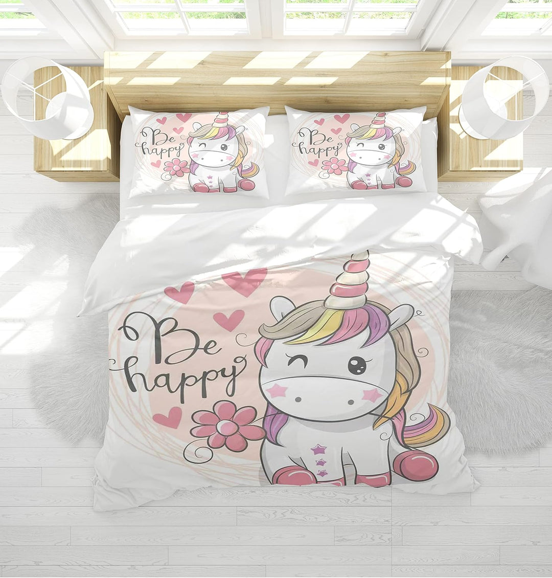 Einhorn Bettwäsche Set Kinder Mikrofaser Bettwäsche Cartoon Einhorn 3D Gedruckt Bettbezug 3 Teilig m