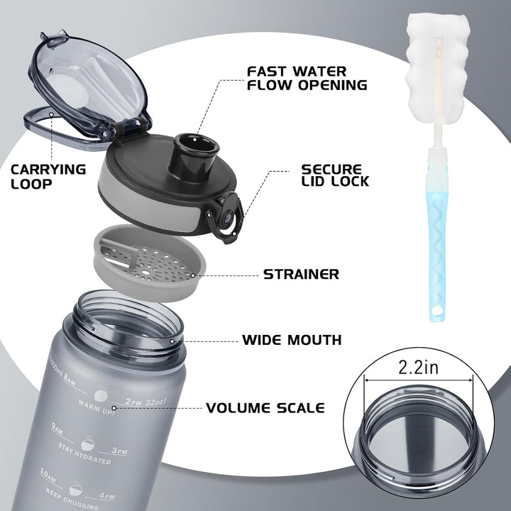 Trinkflasche 1L BPA freie Wasserflasche mit Verschlussdeckel und auslaufsicher, geeignet für Fitness