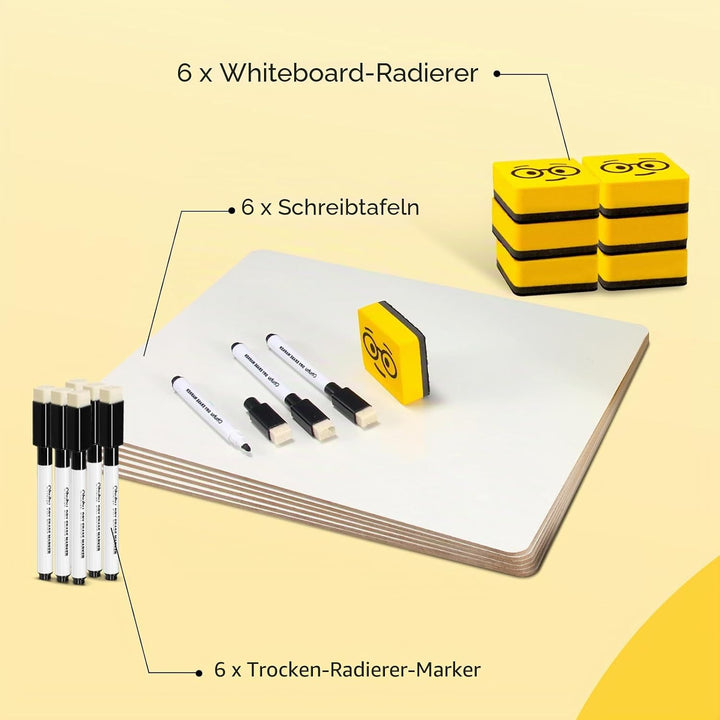 Ohuhu 6 Stück Whiteboard Klein A4, Doppelseitige Mini Whiteboard mit 6 Stiften und 6 Radiergummis, T