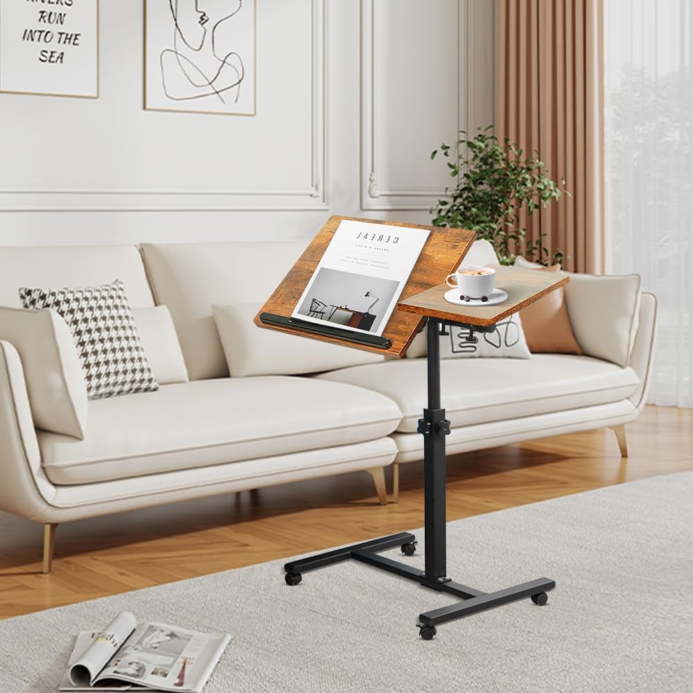 Betttisch mit Rollen, Betttisch für Laptop, Serviertablett für Sofa, Bremsen an beiden Hinterrädern,