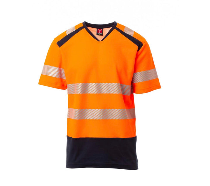 PAYPER Way Warnschutz T-Shirt Unisex 55% Baumwwolle/45% Polyester Warnorange/Blau Gr. XL