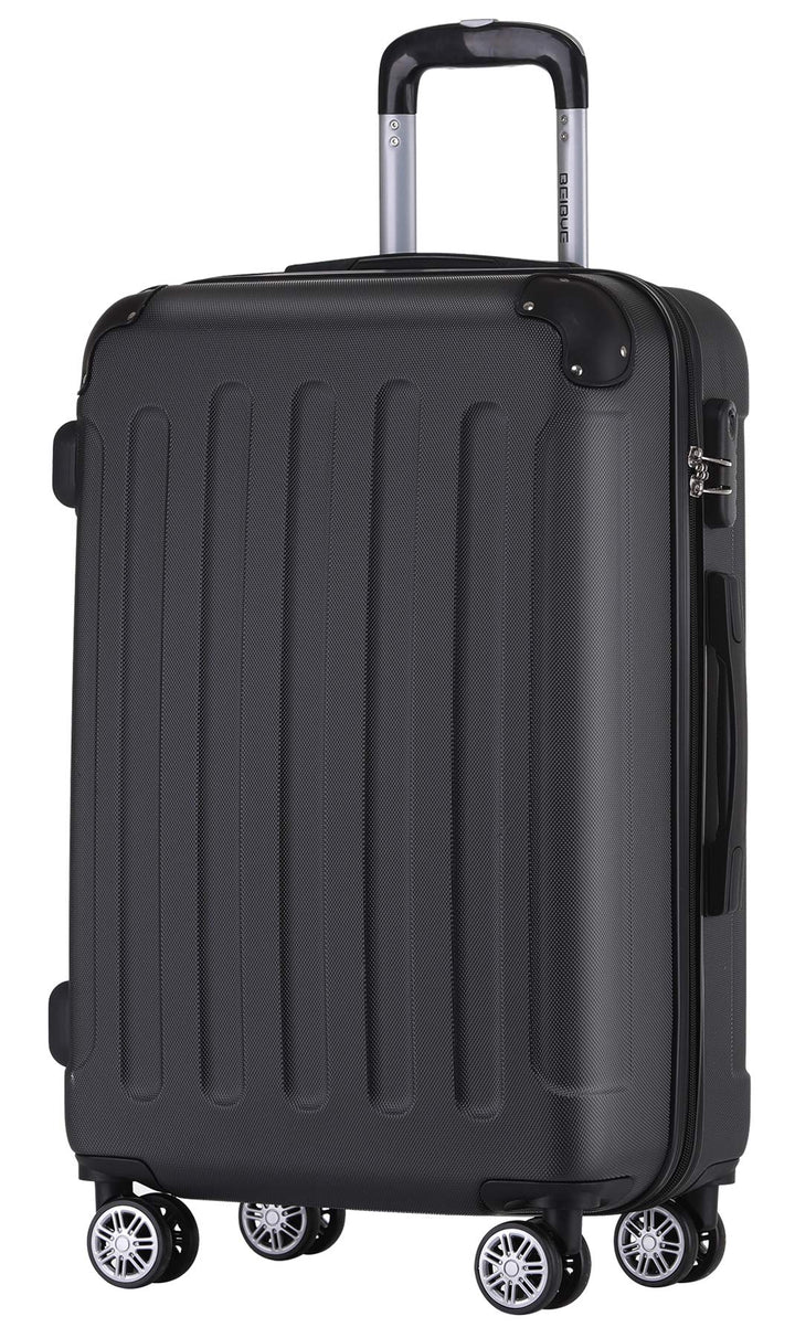 BEIBYE Hartschalen-Koffer Trolley Rollkoffer Reisekoffer Handgepäck 4 Rollen (M-L-XL-Set) (Schwarz,