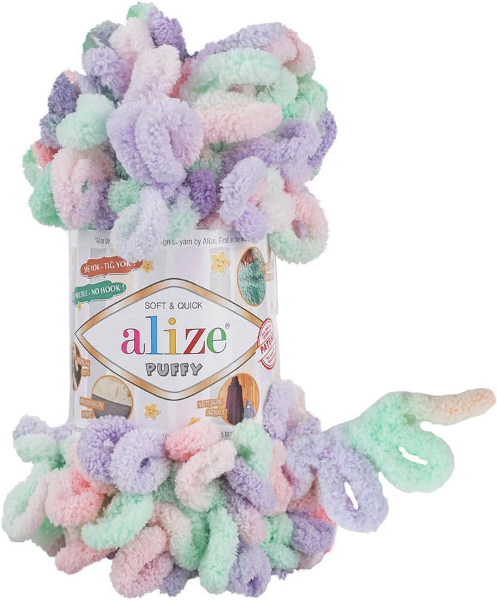 Alize Puffy Color Babydeckengarn, 400 g, 100 % Mikropolyester, weiches Garn, Handstrickgarn (5938) W