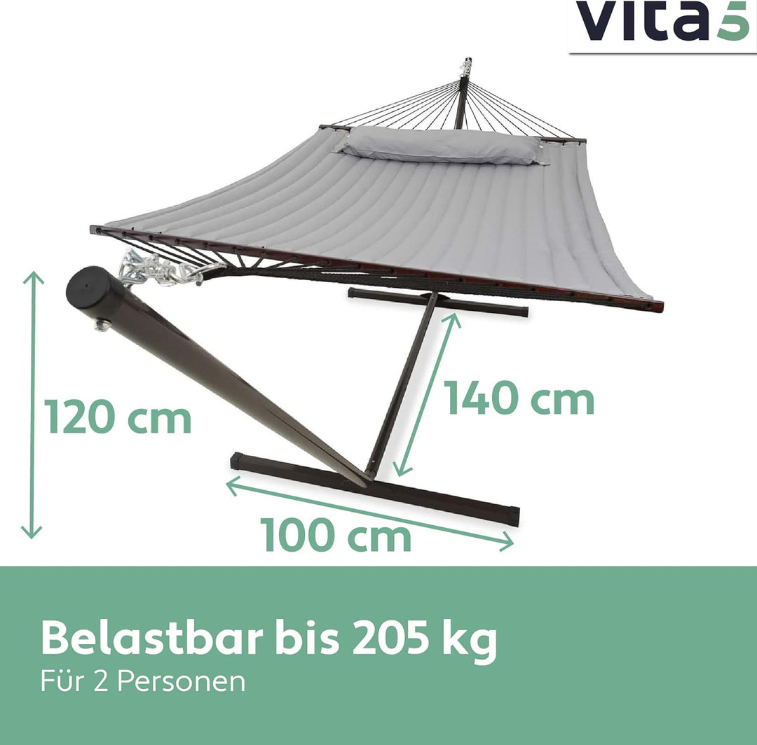 VITA5 Hängematte Outdoor - Hängematte mit Gestell für den Garten, Pool & Balkon - Grosszügige Hängem