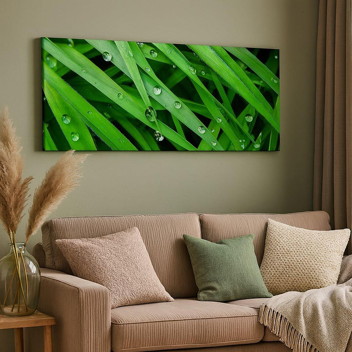 Panorama Bilder auf Leinwand 100x40cm Leinwandbild Natur Gras Wasser Tropfen Gross Wanddeko Bild Sch