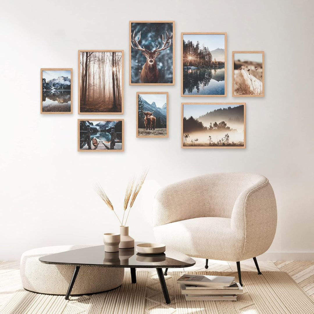 Heimlich® 8er Poster Set OHNE Rahmen | Naturmotive mit Bergen, Wald und Tieren für Wohnzimmer | Wand