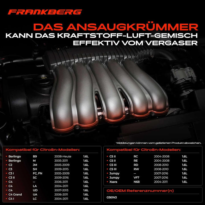 Ansaugkrümmer Saugrohrleitung für Berlingo C2 C3 C4 C5 Jumpy 1007 206 207 307 407 Partner 1.6L 2004-