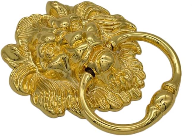 1 x Türklopfer, Löwenkopf-Klopfer, Haustürklopfer mit 2 Schrauben, Zinklegierung, Löwenkopf-Ringe, L