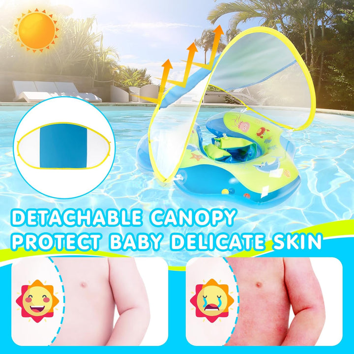 Schwimmring Baby mit abnehmbarem Sonnenschutz Mit Glocke Baby Float Schwimmsitz Kinderbecken Schwimm