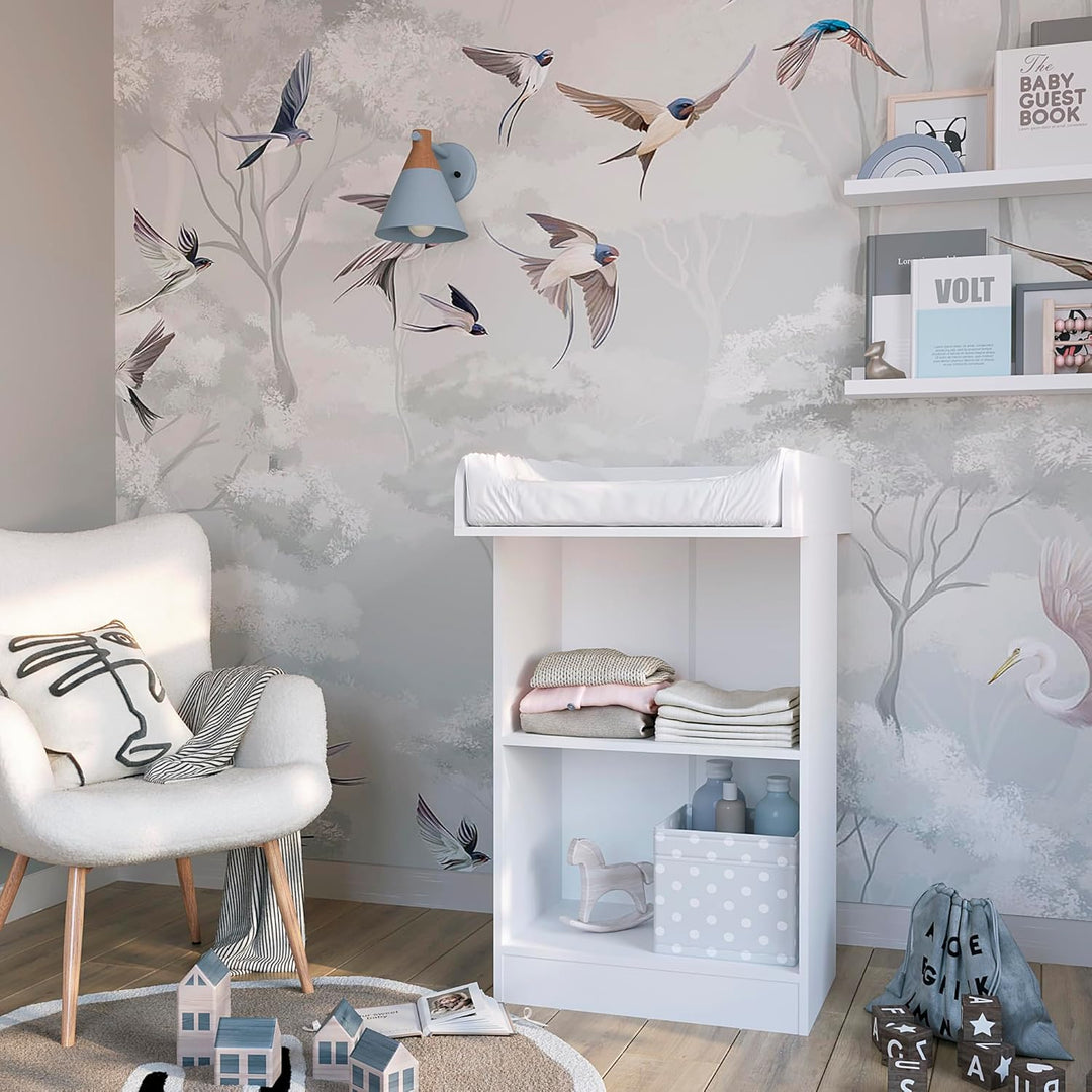 KOMTO Wickelkommode Weiss - Wickeltisch Schmal, Baby Kommode mit Wickelaufsatz abnehmbar, Baby Chang