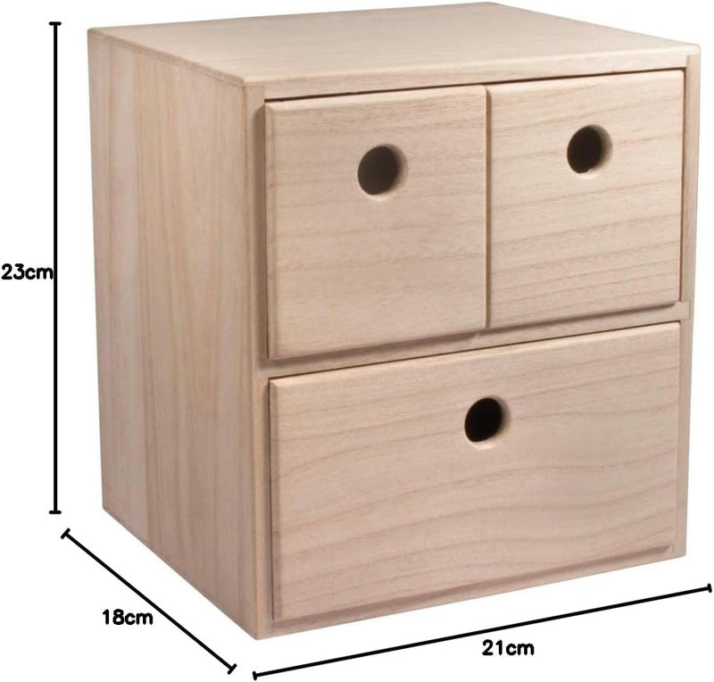 Rayher 62908505 Holzkommode mit 3 Schubladen, 21 x 18 x 23 cm, FSC zertifiziert, Schubladenbox, Natu