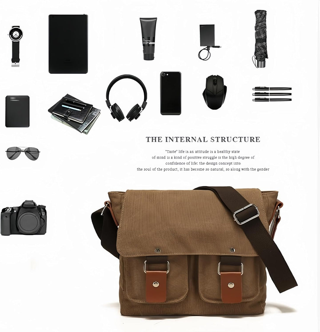 flintronic Umhängetasche, Vintage Canvas Schultertasche Herren Damen, Aktentasche Laptoptasche mit V
