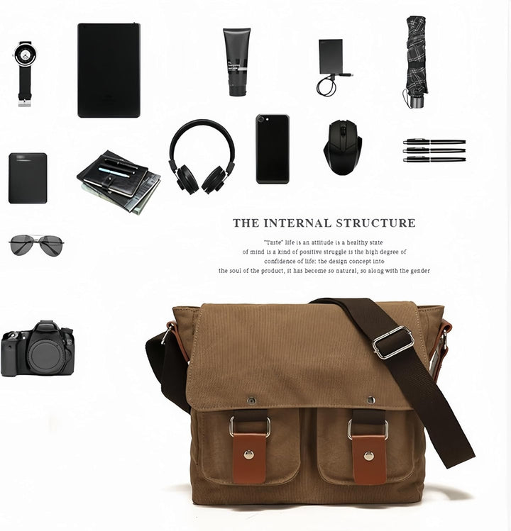 flintronic Umhängetasche, Vintage Canvas Schultertasche Herren Damen, Aktentasche Laptoptasche mit V