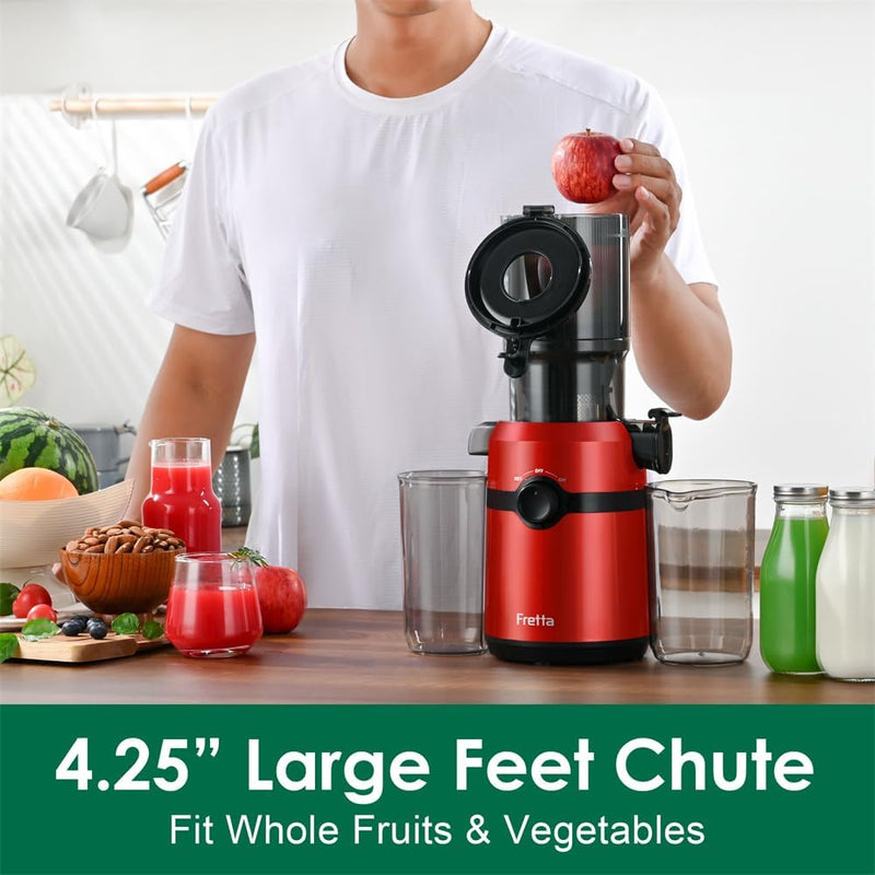 Fretta Entsafter Slow Juicer mit 108 mm Öffnung&1L Kapazität,Entsafter Gemüse und Obst,200W Saftpres
