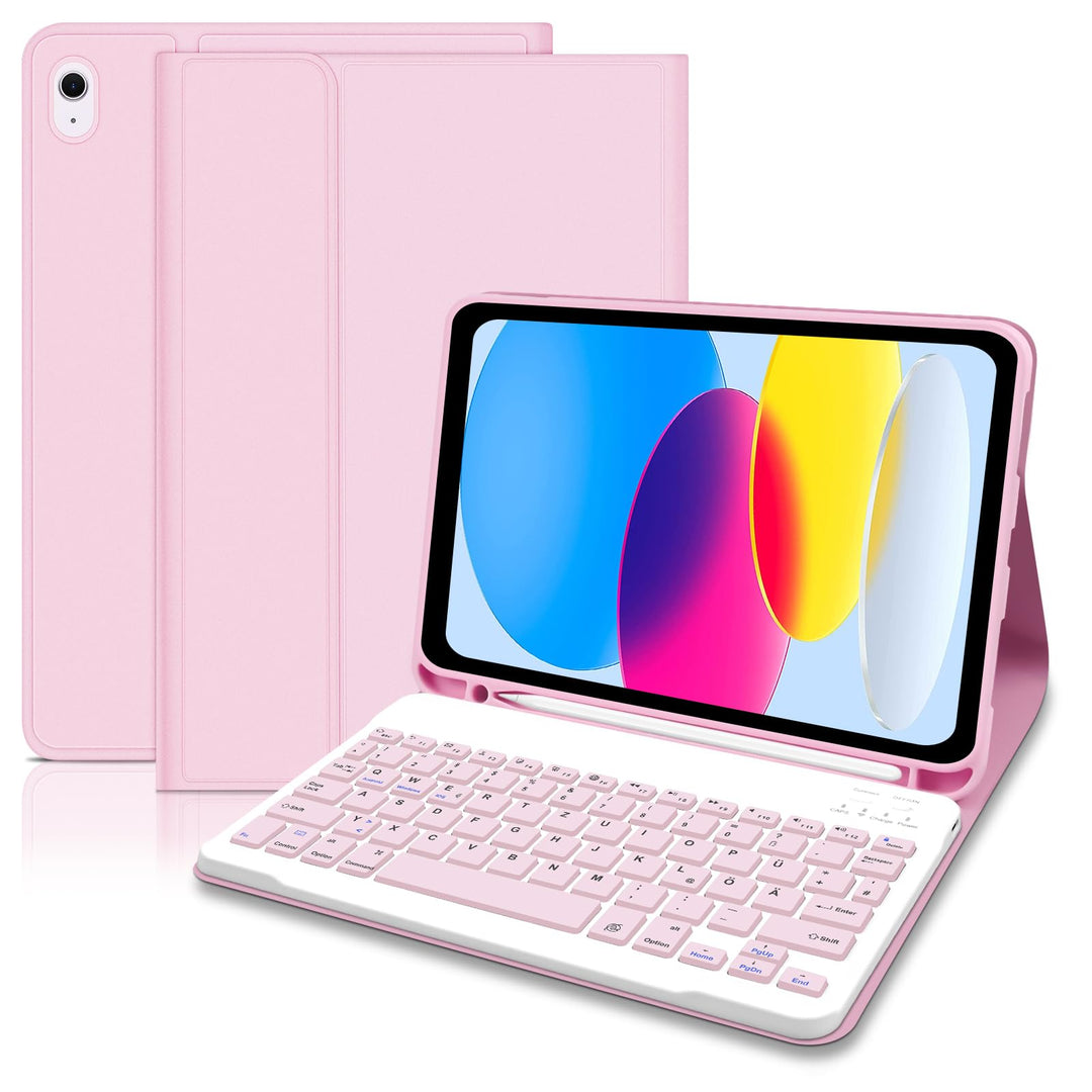Hülle mit Tastatur für iPad A16 11 Generation 2025/10 Generation 2022(11/10.9 Zoll), QWERTZ Layout K