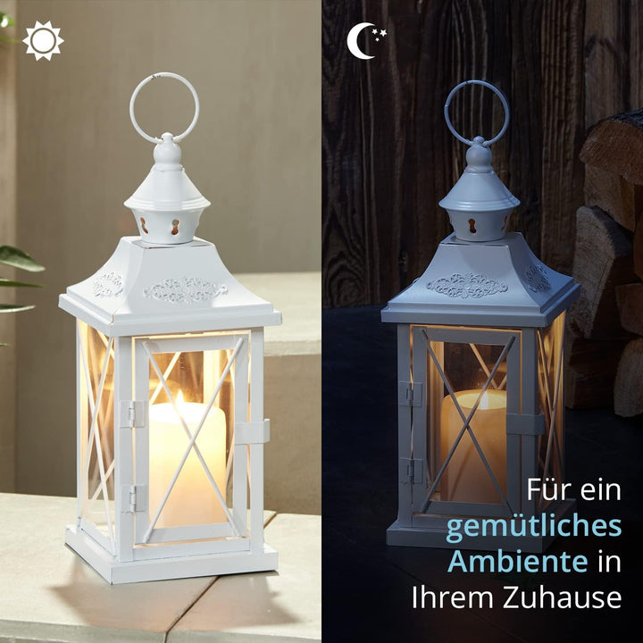 KHG Laterne 30 cm mit Kerze aus Metall/Glas in weiss, matt, Kerzenständer, Kerzenhalter, Outdoor und
