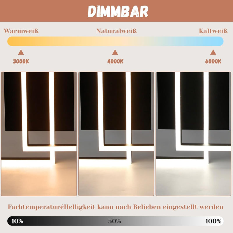 ZMH LED Deckenlampe Dimmbar Wohnzimmer Deckenleuchte - Schwarz Modern Design Wohnzimmerlampe mit Fer