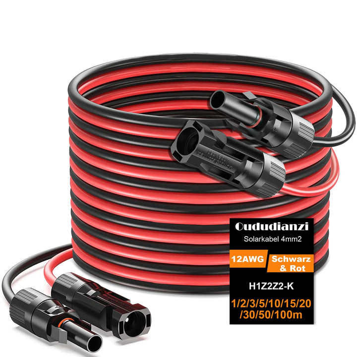 Oududianzi 2x3m Solarkabel 4mm2, Solarkabel Verlängerung 1/2/3/5/10/15/20/30m, Photovoltaik Kabel 4m