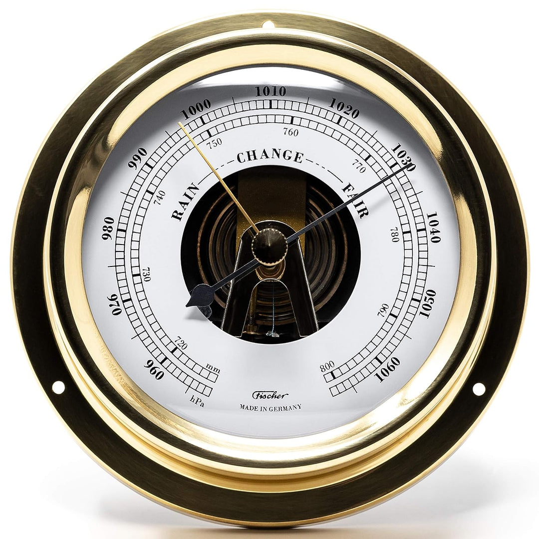 Fischer 1508B-45 – maritimes Innenbarometer – 125 mm Druckmesser, Ziffernblatt weiss, Messing-Gehäus