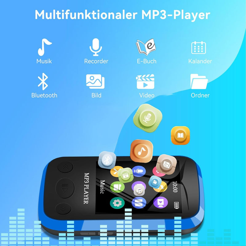 Bluetooth 5.0 MP3-Player, Sport-Musik-Player 32GB mit 1,7-Zoll-TFT-Bildschirm, eBook, Sprachaufzeich