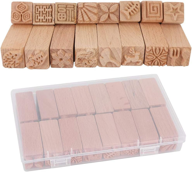 16pcs Holzstempel Holzblockdruck Briefmarken Stilvolle Border Pattern Holzstempel für Blockdruck auf