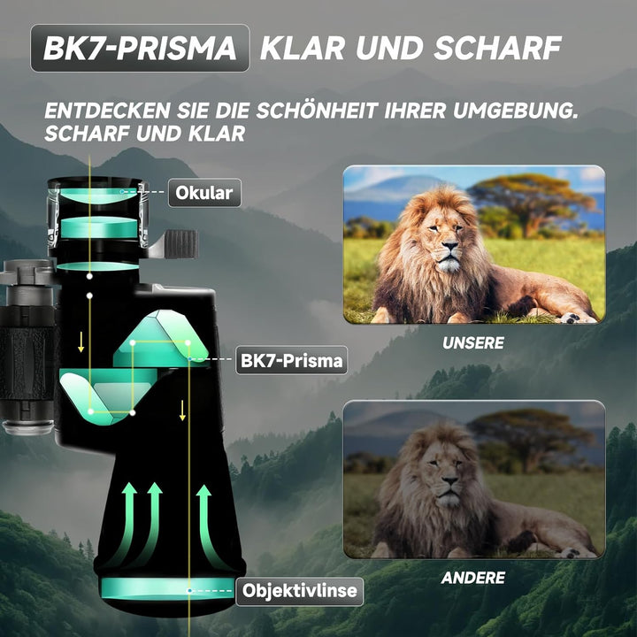 7x50 Porro Prismenfernglas, Fernglas Wasserdicht mit Mehrschichtvergütung und Dioptrienausgleich für