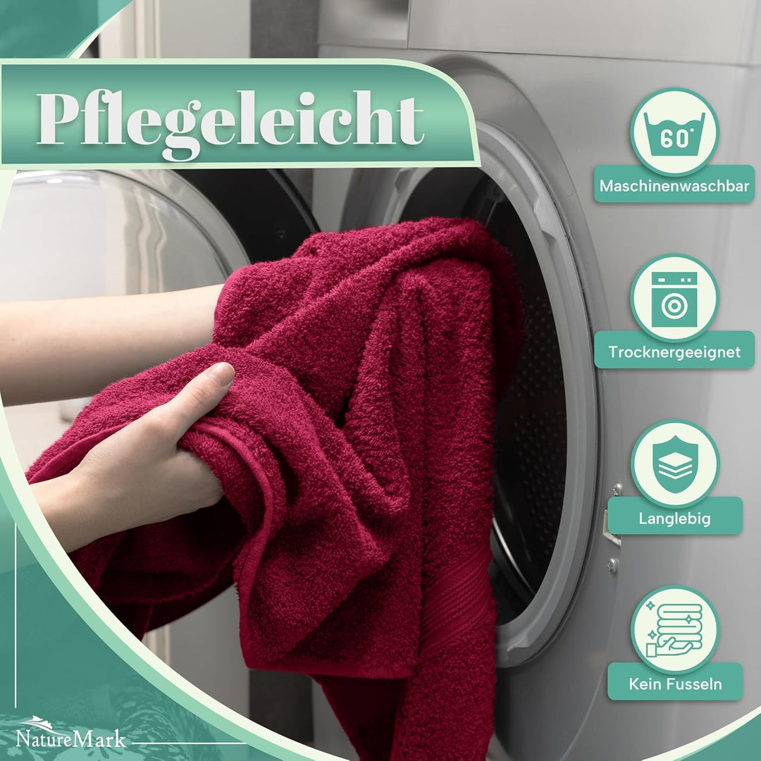 NatureMark NM-HT0842 Frottier Handtücher, 8-er Pack, 50 x 100 cm, 100% Baumwolle (Silber/Bordeaux),