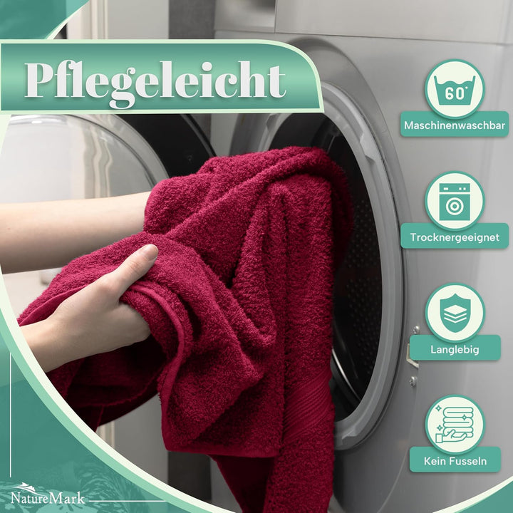 NatureMark NM-HT0842 Frottier Handtücher, 8-er Pack, 50 x 100 cm, 100% Baumwolle (Silber/Bordeaux),