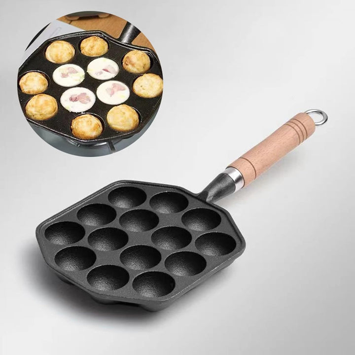 Takoyaki-Pfanne, 14 Löcher Takoyaki-Backblech Antihaft-Gusseisen-Oktopus-Fleischbällchen-Formenmache