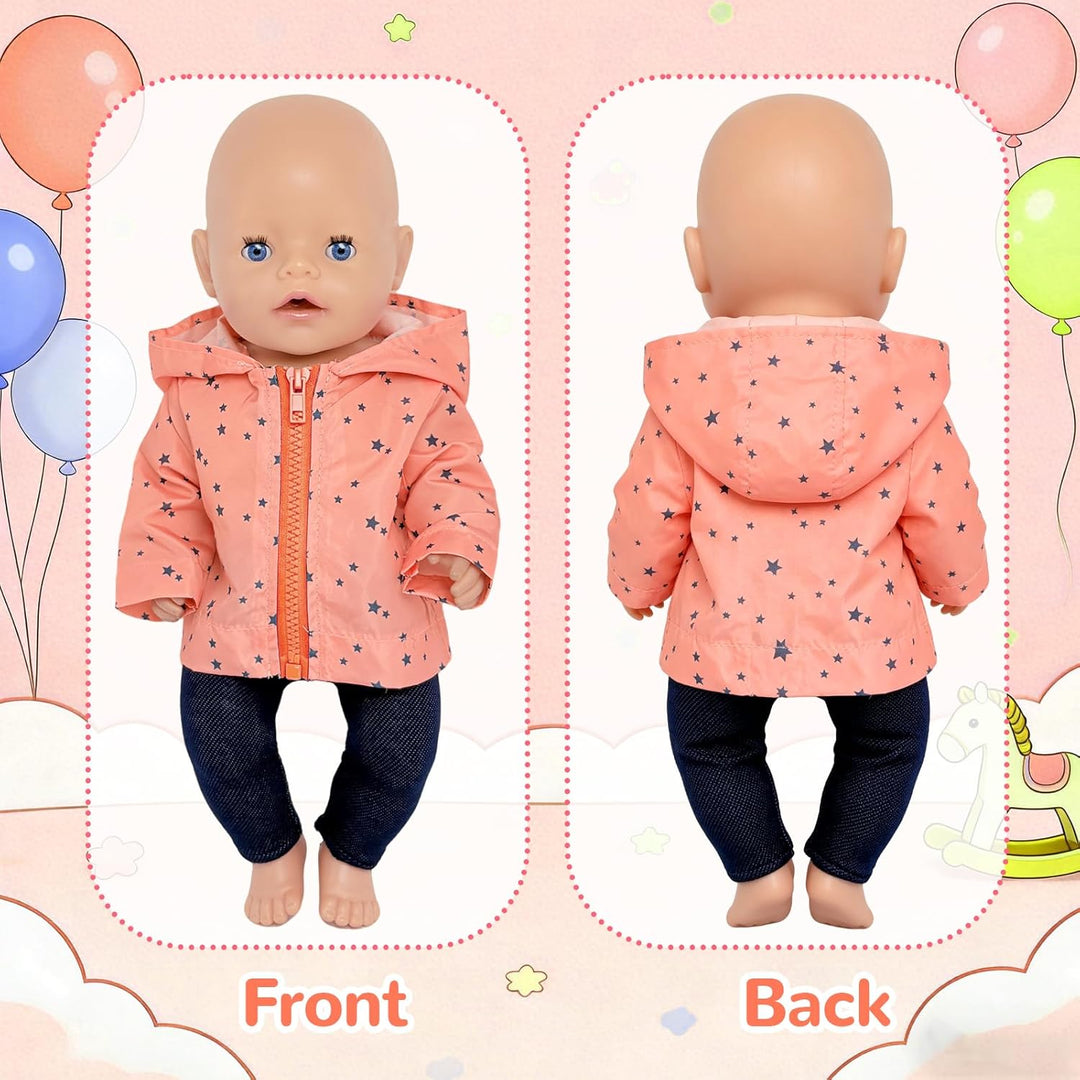 Puppenkleidung 35-43 cm, 5 Stück Puppen Outfits mit Jacke, T-Shirt, Hose, Schuhe & Kleiderbügel, Kle