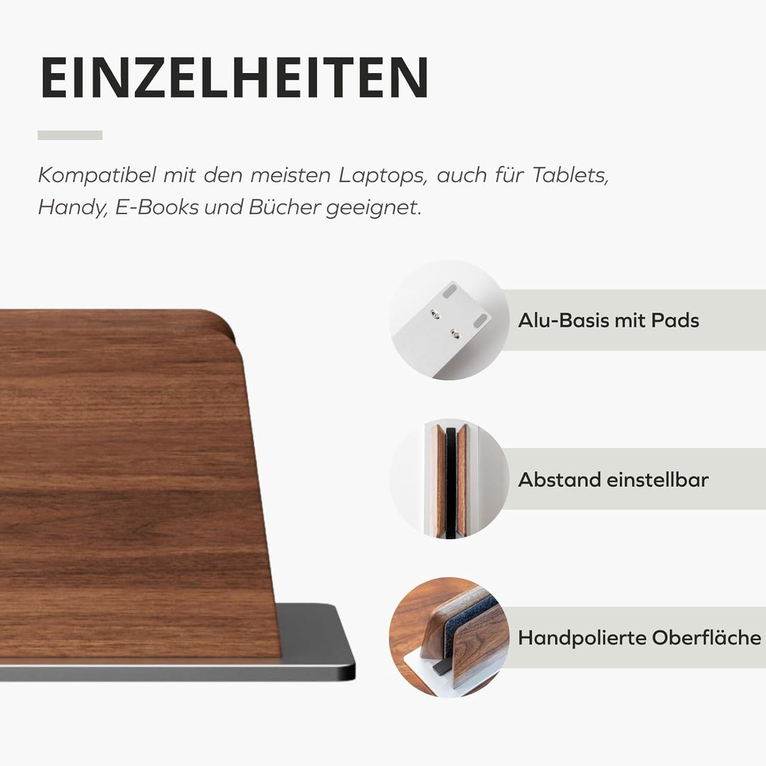muso wood Laptop Ständer Vertikal - Aluminium und Walnussholz Vertical Laptop Stand Laptop Ständer V