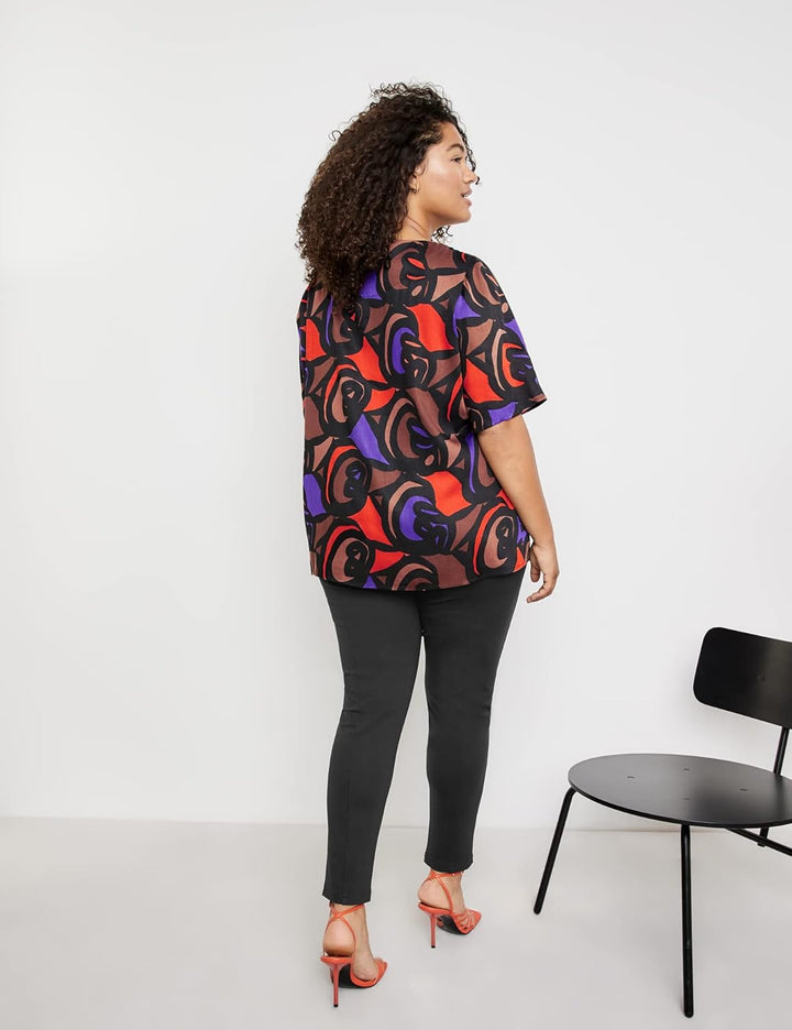 SAMOON Damen Bluse 42 Black Gemustert, 42 Black Gemustert