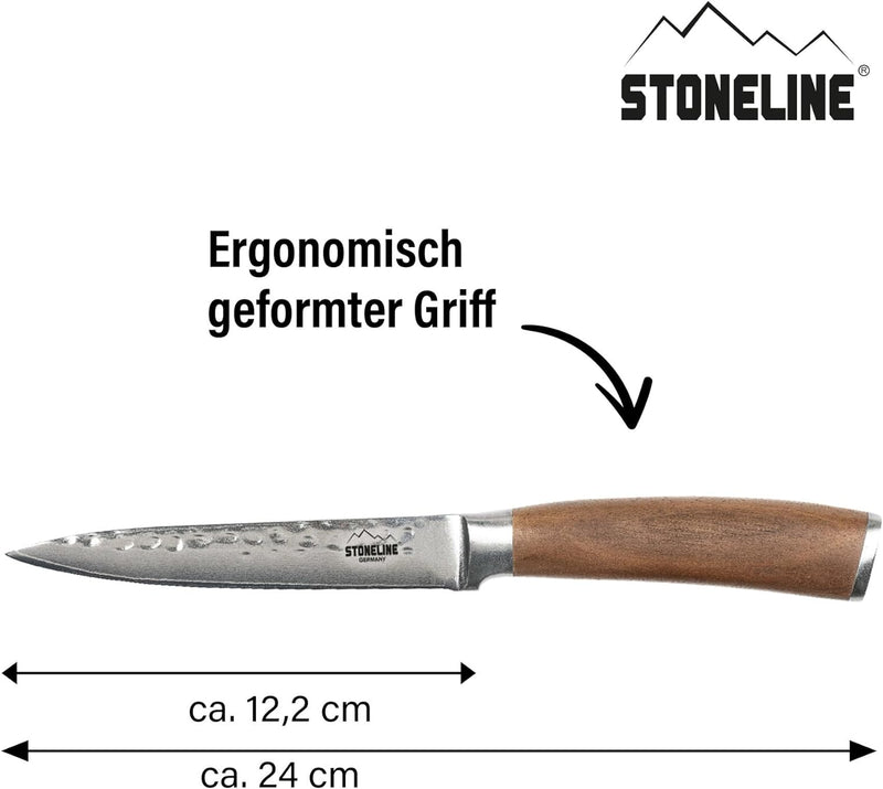 STONELINE Hammerschlag Damastmesser Allzweck-Messer 24 cm, extrem scharfe 12 cm Klinge aus 67 Lagen,