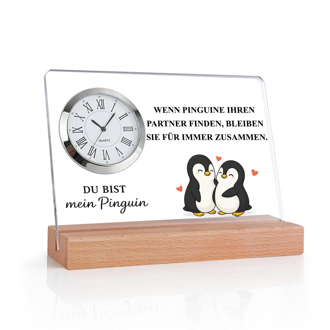 Ich liebe dich Geschenke für Männer &amp; Frauen – Pinguin Acryl-Tischuhr | Jahrestag Geschenk für ihn &amp;