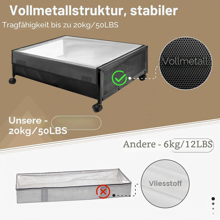 SPECILITE Unterbett-Aufbewahrungsbehälter auf Rädern, 4 Pack Rollende Unterbett-Metallbehälter mit D