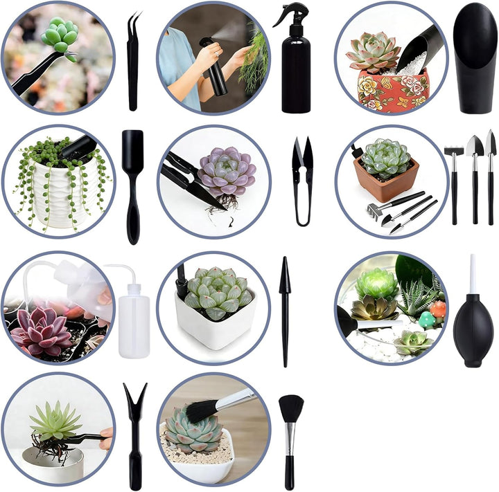 Gartenwerkzeuge Set 17 Stück mit wasserdichte Umtopfmatte & Aufbewahrungstasche, Mini Gartengeräte G