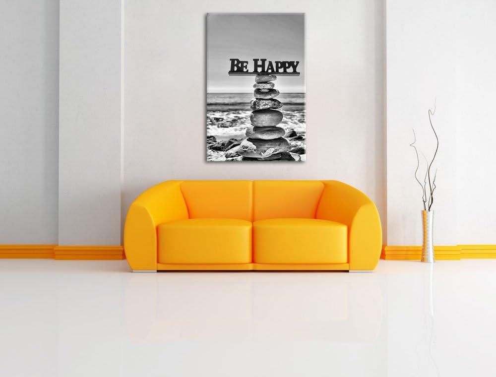 Pixxprint Steinturm am Strand / 100x70cm Leinwandbild bespannt auf Holzrahmen/Wandbild Kunstdruck De