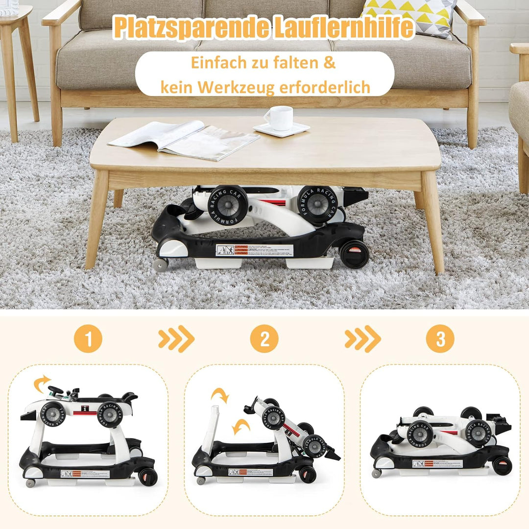 DREAMADE Lauflernhilfe, 4 in 1 Autoförmiger Lauflernwagen mit einstellbarer Geschwindigkeit, Musik &