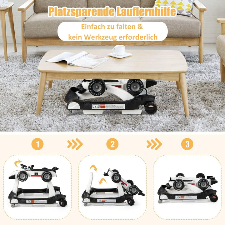 DREAMADE Lauflernhilfe, 4 in 1 Autoförmiger Lauflernwagen mit einstellbarer Geschwindigkeit, Musik &