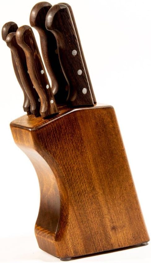Pirge Sultan Küchenmesser Set mit Block 7 TLG Edelstahl - Vengeholz Messerset mit Hainbuchenholz Mes