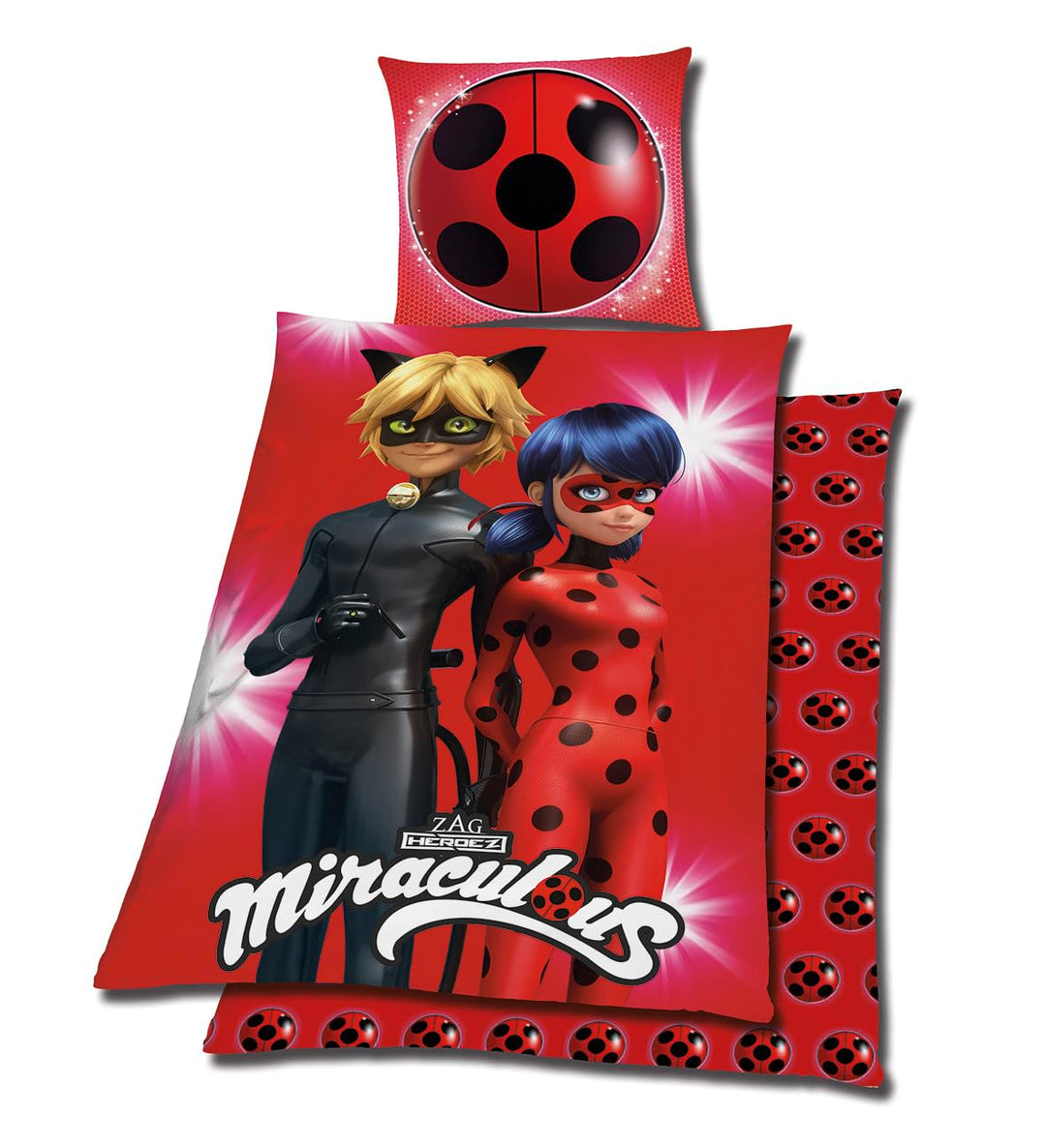 Tex idea Bettwäsche Glatt Miraculous Ladybug Cat Noir Tikki Plugg 135 x 200 Geschenk Neu Wow - All-I