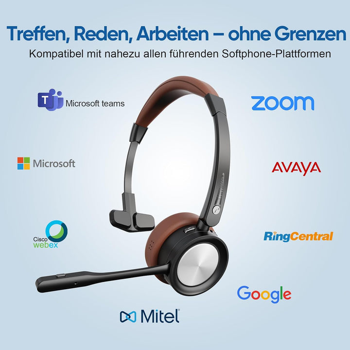 Bluetooth Headset mit Mikrofon für PC, Kabelloses Headset mit Rauschunterdrückungs Mikrofon, USB-Don