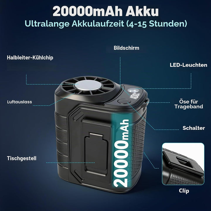 Taillen-Clip-Lüfter, tragbarer persönlicher Kühlventilator, 13000 U/min, 5 Geschwindigkeiten, verste