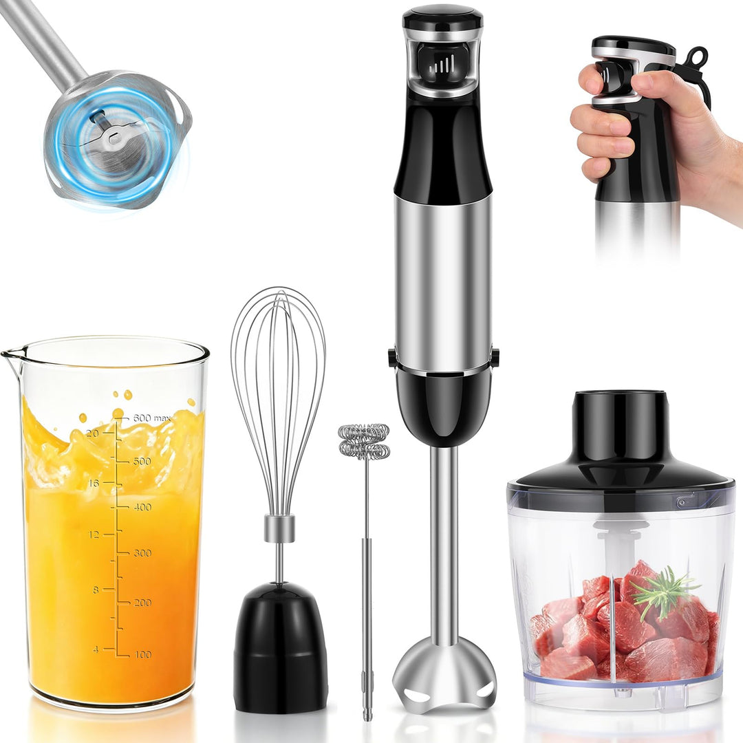 Stabmixer Set 5 in 1-1000W Pürierstab - Stufenlose Geschwindigkeit | Edelstahl Hand Blender Mit Schn