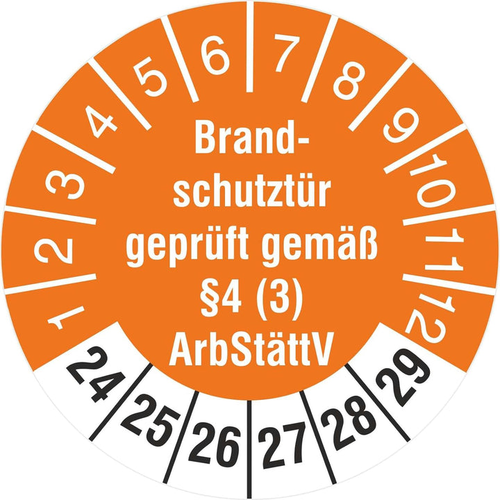 1000 Prüfetiketten Brandschutztür geprüft §4 (3) ArbStättV 30 mm 2024-2029 Prüfplaketten 1000 30mm D