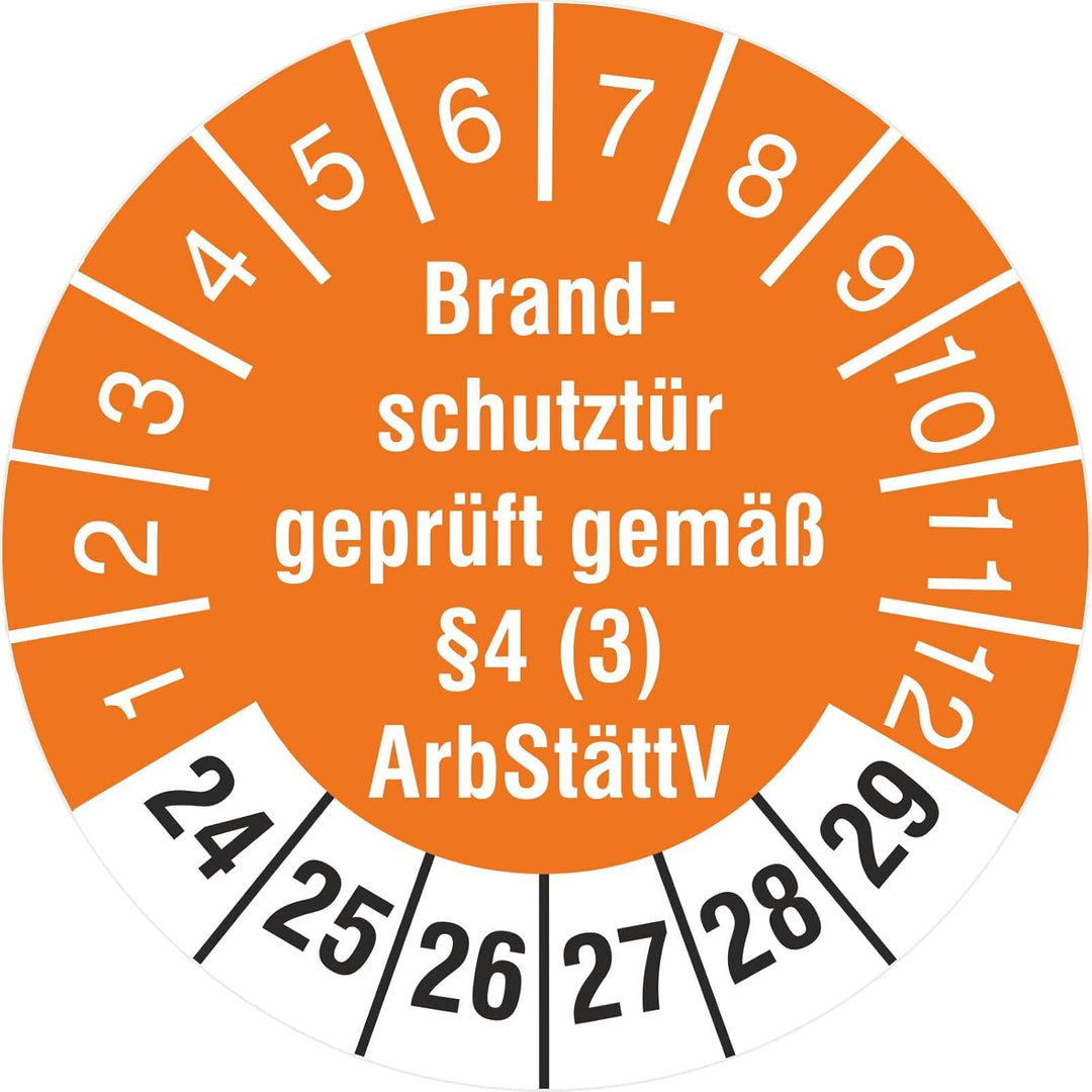 2500 Prüfetiketten Brandschutztür geprüft §4 (3) ArbStättV 18 mm 2024-2029 Prüfplaketten 2500 18mm D